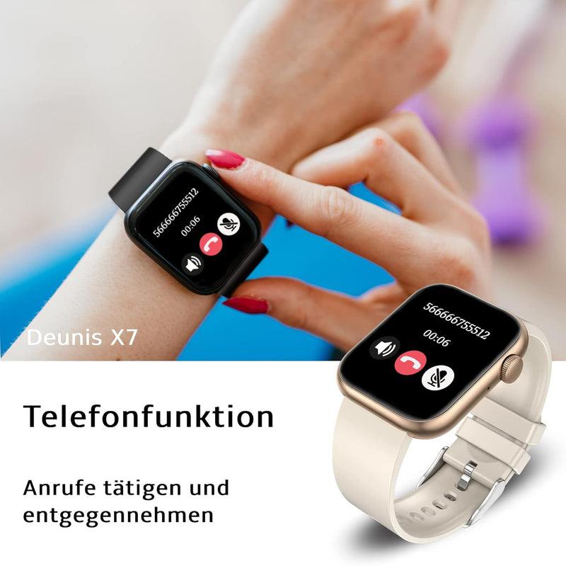 Deunis X7 Smartwatch mit Telefonfunktion 1,85 Zoll Damen Herren, Fitness Tracker, Schlafmonitor, Sch