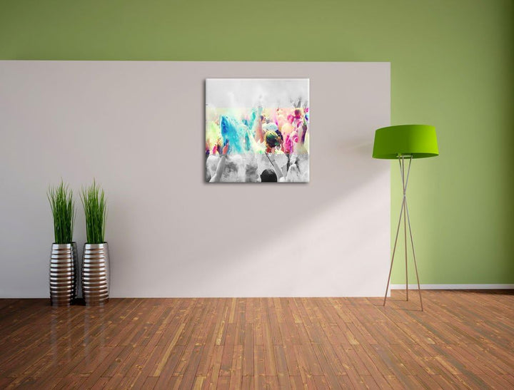 Pixxprint Holi Farben Festival als Leinwandbild Quadratisch/Grösse: 70x70 / Wandbild/Kunstdruck/fert