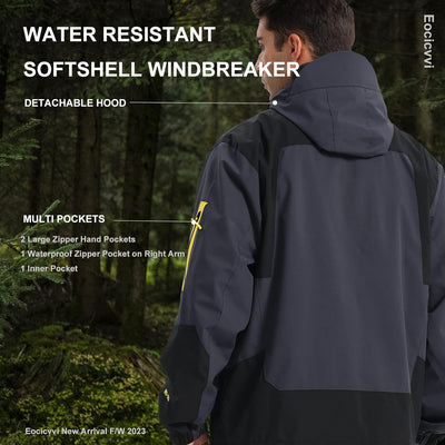 Übergangsjacke Softshelljacke Herren Outdoorjacke Winddicht Atmungsaktiv Funktionsjacke mit Abtrennb