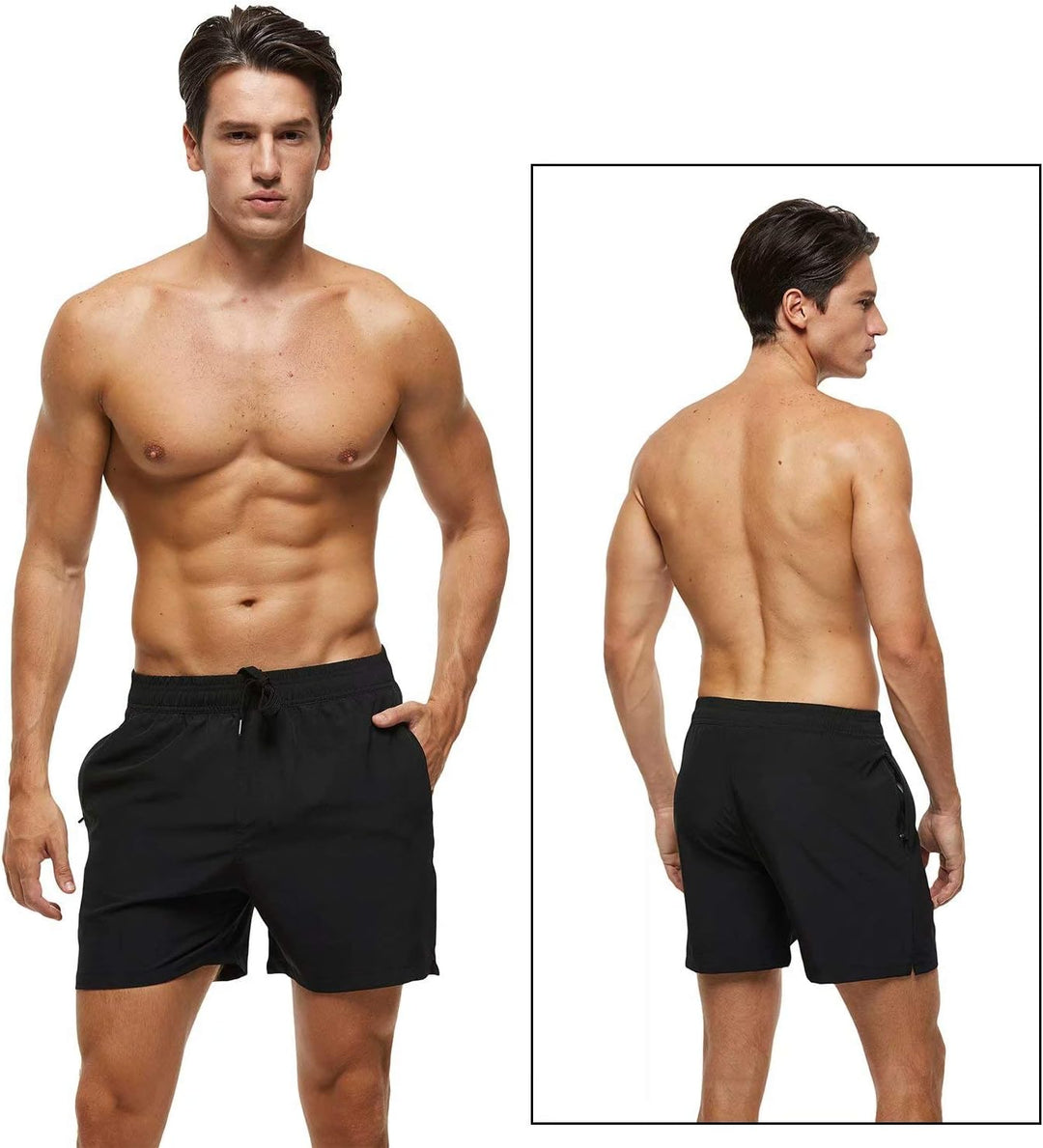 Tyhengta Men's Swim Trunks Quick Dry Beach Shorts with Zipper Pockets and Mesh Lining Schwarz 44, Sc