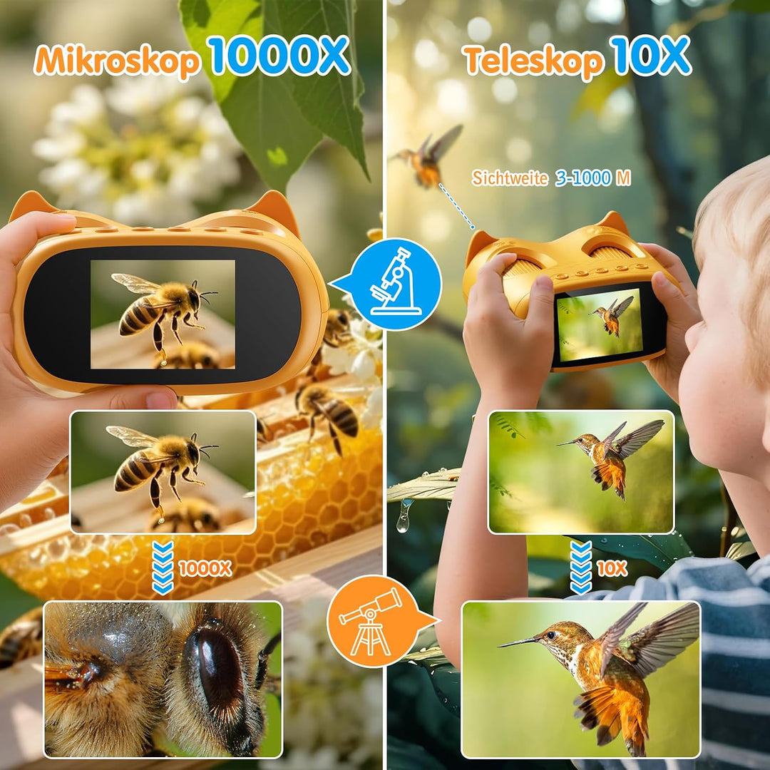 2-in-1 Digitales Mikroskop für Kinder und Teleskop, Tragbares Taschenmikroskop mit 32GB Speicherkart