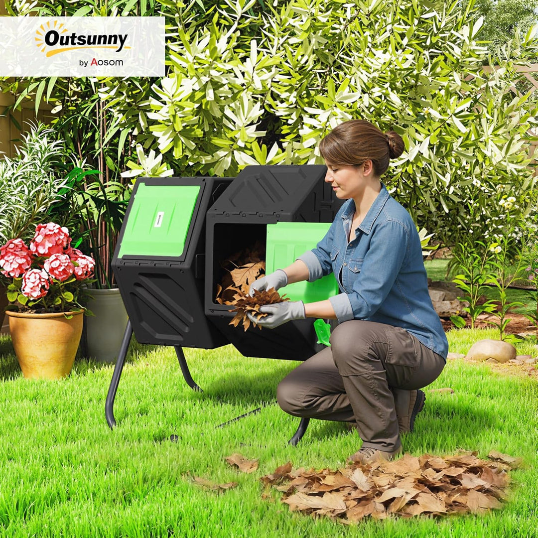 Outsunny Komposter 130 Liter, 67 x 60 x 77cm 360° Drehbar Schnellkomposter mit 24 Lüftungslöcher, Th