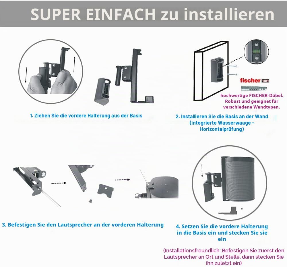 EMAQUIN Wandhalterung Paar(2 Stück) für SONOS One/SONOS One SL/SONOS Play 1 Speaker(Drehbar und neig