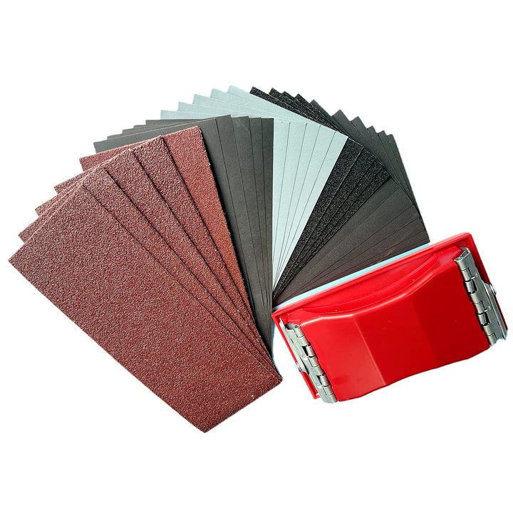 45 Stk Schleifpapier set mit Handschleifer , Sandpapier 93 x 230 mm, Körnung von 40 60 80 120 bis 20