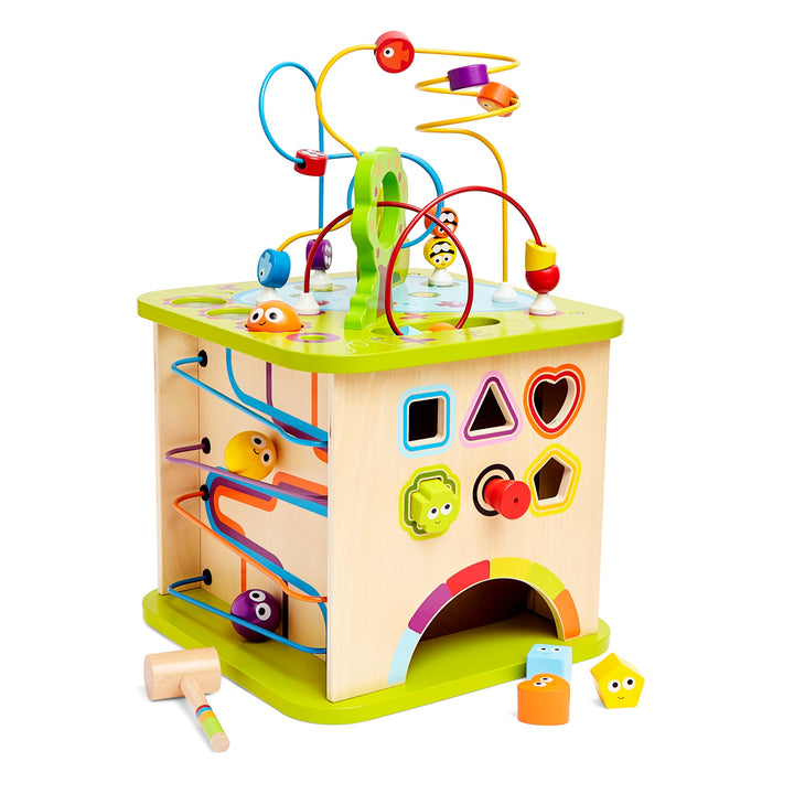 Hape Motorikwürfel „Kleine Tierchen“ aus Holz Multifunktions-Spielwürfel | Lernspielzeug aus Holz fü