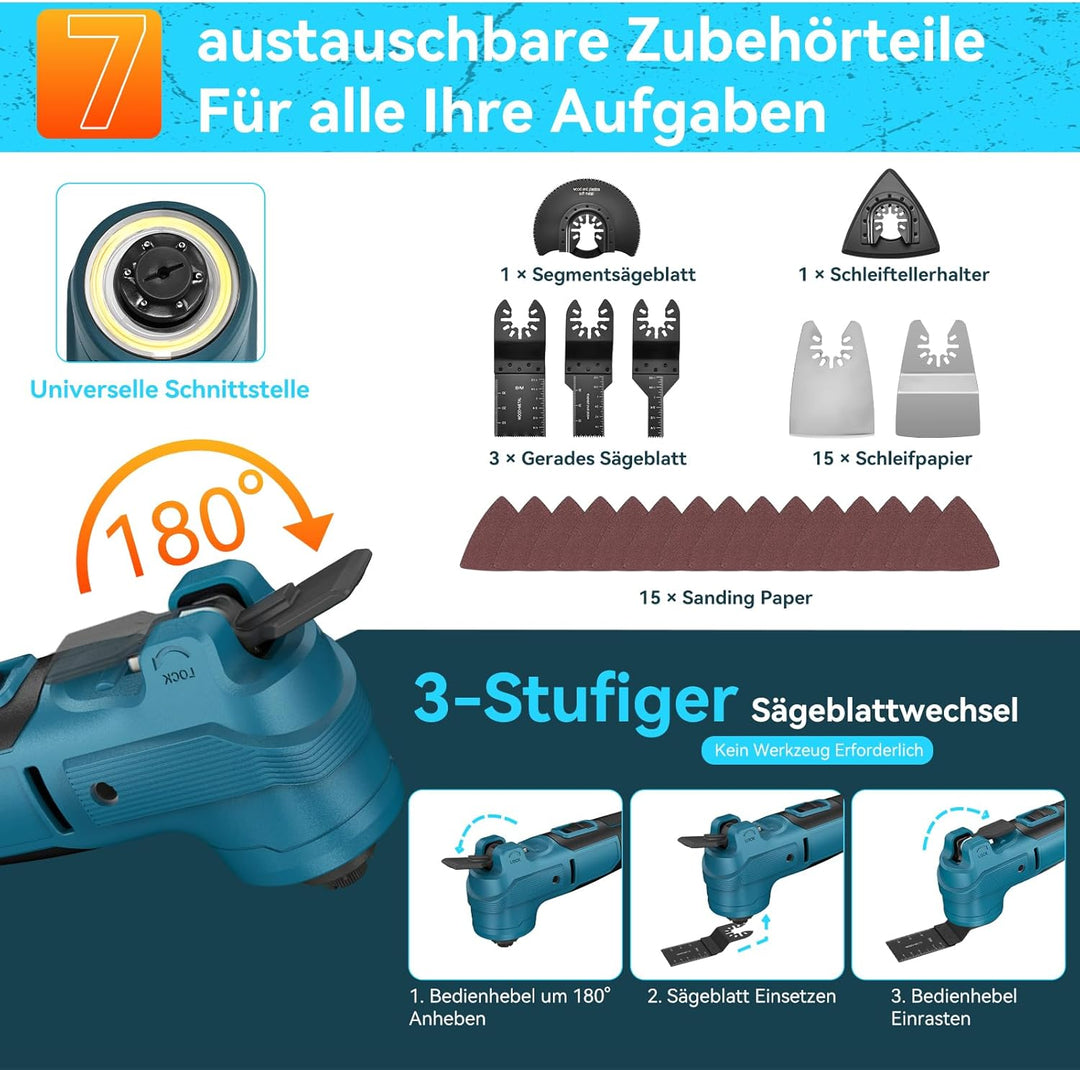 Yofuly Multifunktionswerkzeug für Makita 18V Akku - Multitool mit 2x 4.0Ah Akkus, Oszillationswerkze