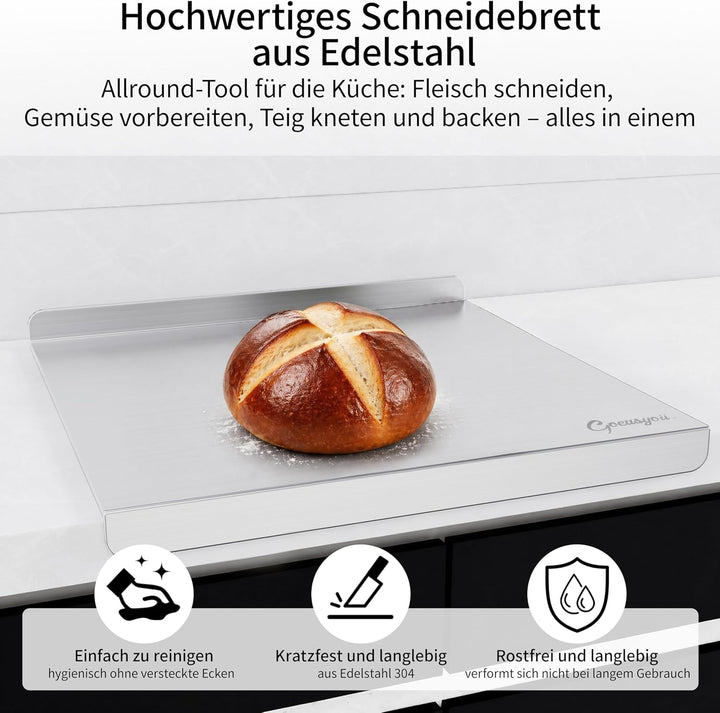 Arbeitsplatte Knetbrett Edelstahl Für Kneten &amp; Backen, Nudelbrett, Backbrett mit Anschlagkante, Anti
