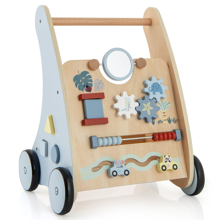COSTWAY Baby Lauflernwagen Holz, 2-in-1 Lauflernhilfe mit Multi-Aktivitätslernzentrum, Motorischen F