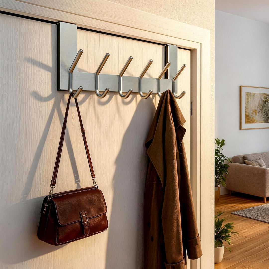WEBI Türhaken zum Einhängen,Türgarderobe mit 6 Haken,Kleiderhaken Tür,Türaufhänger,Türhakenleiste In