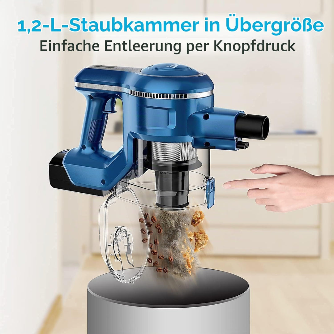 INSE Akku Staubsauger 25KPa Kabelloser Staubsauger Starke Saugleistung bis zu 45 Min Laufzeit, 1,2L