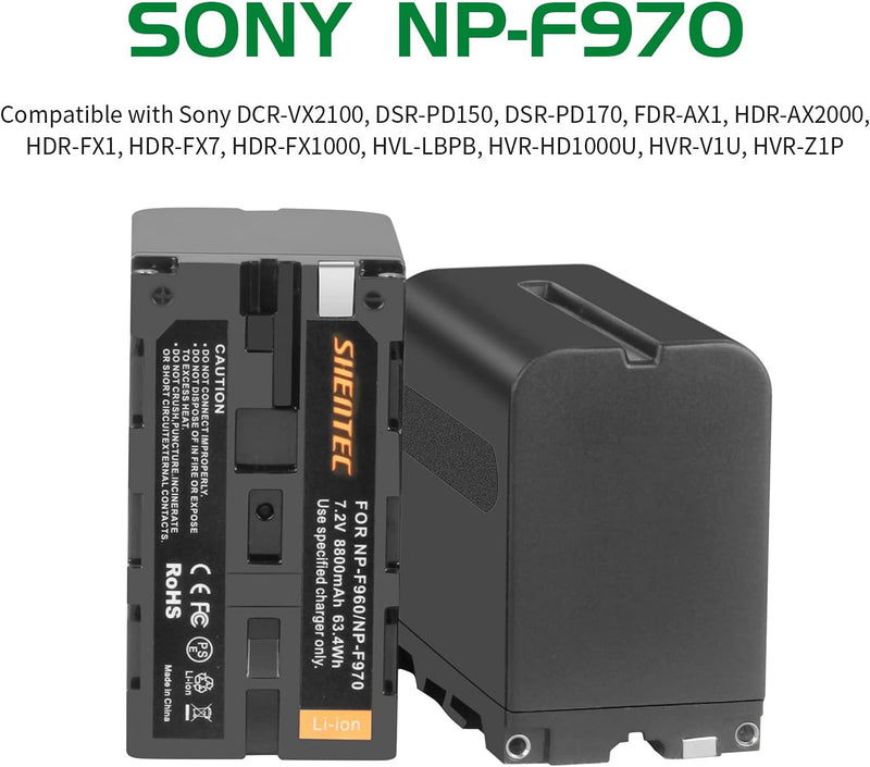 2 Stück Shentec 8800mAh NP-F970 akku Compatible with Sony NP-F970 NP-F960 NP-F930 NP-F950 DCR-VX2100