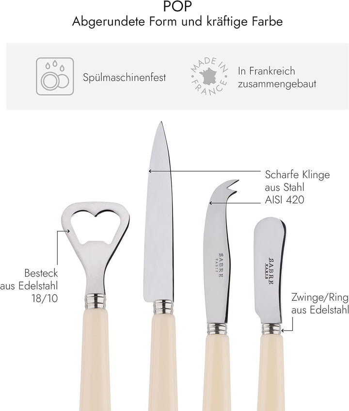SABRE PARIS - Apero-Set, 4-teilig -Pop - Flaschenöffner, Spickmesser, kleines Käse- & Buttermesser -