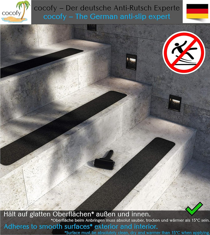 Anti-Rutsch Sticker für Treppen aussen und innen XXL | 10x Streifen (90x15 cm gross) schwarz | Stark