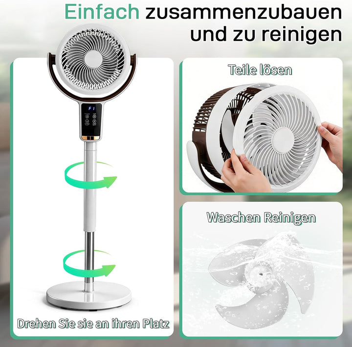 LEADZM Standventilator mit Luftzirkulation, Bodenventilator 80° Horizontale Oszillation, Fernbedienu