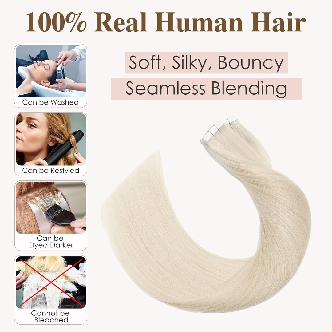 TESS Tape in Extensions Echthaar Platin blonde 40 Stück 100g Echthaar Tapes in Extensions Glatt Haar