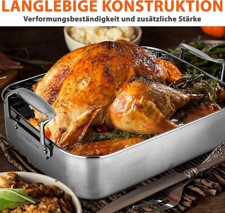 NutriChef Bräter, 38x29.5cm- Bräter mit Deckel- & Breitem Griff, Schmortopf- für Backofen & Spülmasc