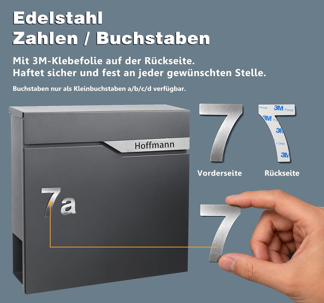 Zedelmaier Design Briefkasten mit Zeitungsfach Anthrazit RAL 7016 Personalisierter - Wandbriefkasten