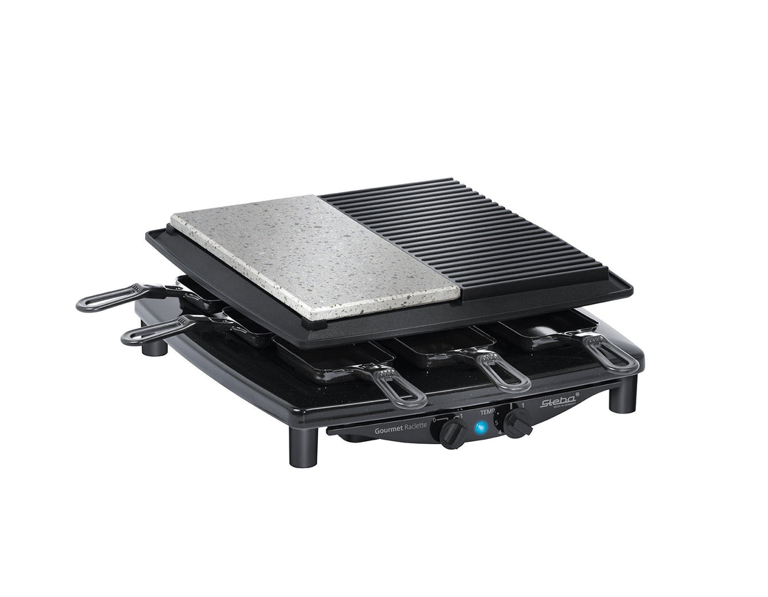 Steba Premium Raclette RC 4 Plus Deluxe | Made IN Germany | Antihaft-Druckguss-Grillplatte | Naturst