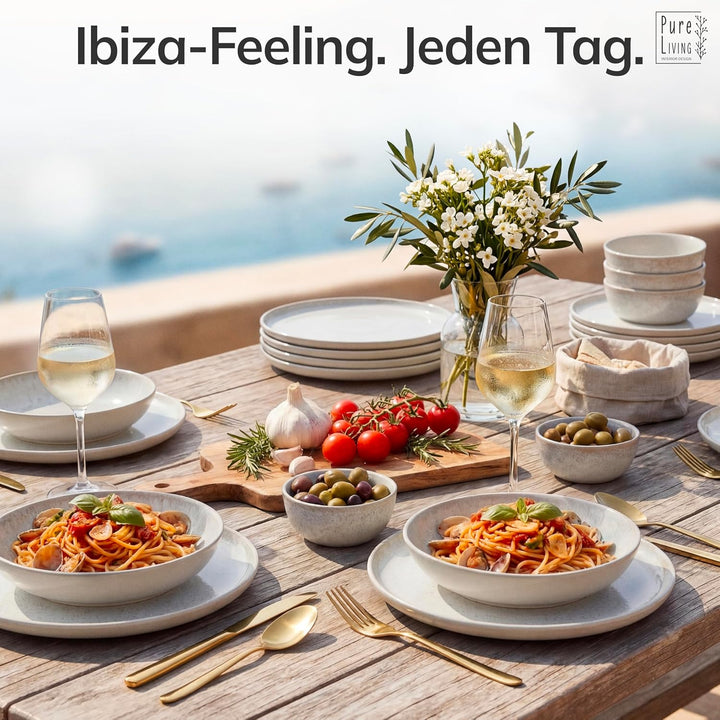 Steingut Kaffeetassen 6 Personen Ibiza TESTSIEGER, Traumhaftes Mediterranes Steingut Tassen Set, Sty