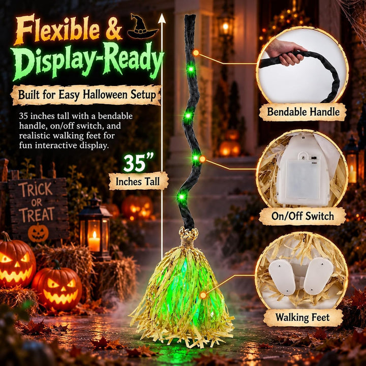 Halloween Deko Hexenbesen mit Licht &amp; Bewegungssensor, 90 cm, Soundeffekte
