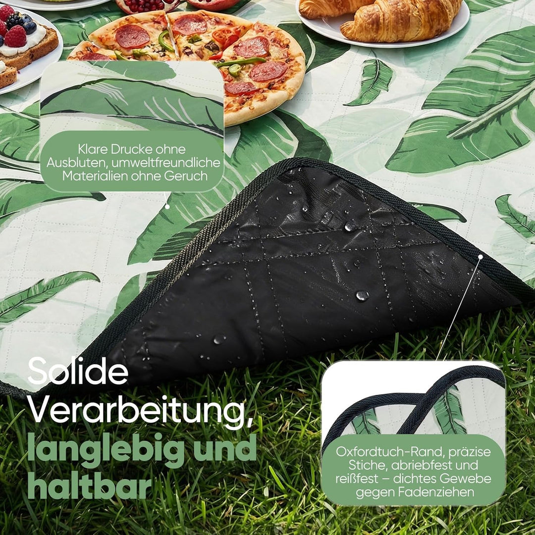 Sekey Picknickdecke Wasserdicht 200x200 cm, Stranddecke Sandfrei | Gepolstert, Dreischichtige Strukt