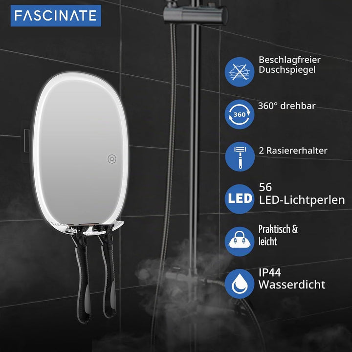FASCINATE Rasierspiegel AntiBeschlag-Duschspiegel, 3 einstellbare Lichtfarben Schminkspiegel mit Ras