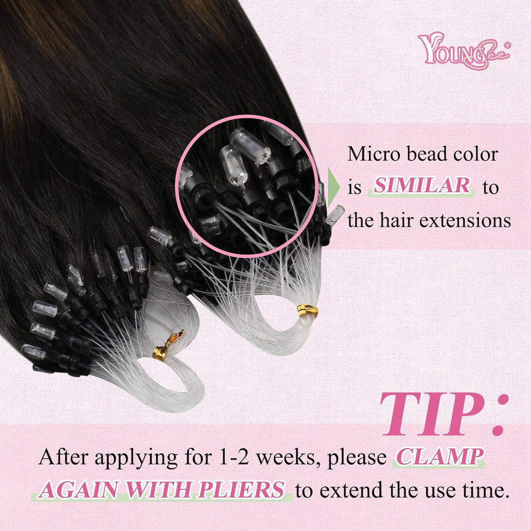 YoungSee Echthaar Extensions Microring Balayage Microring Extensions Braun Ombre Blond Microring Ext