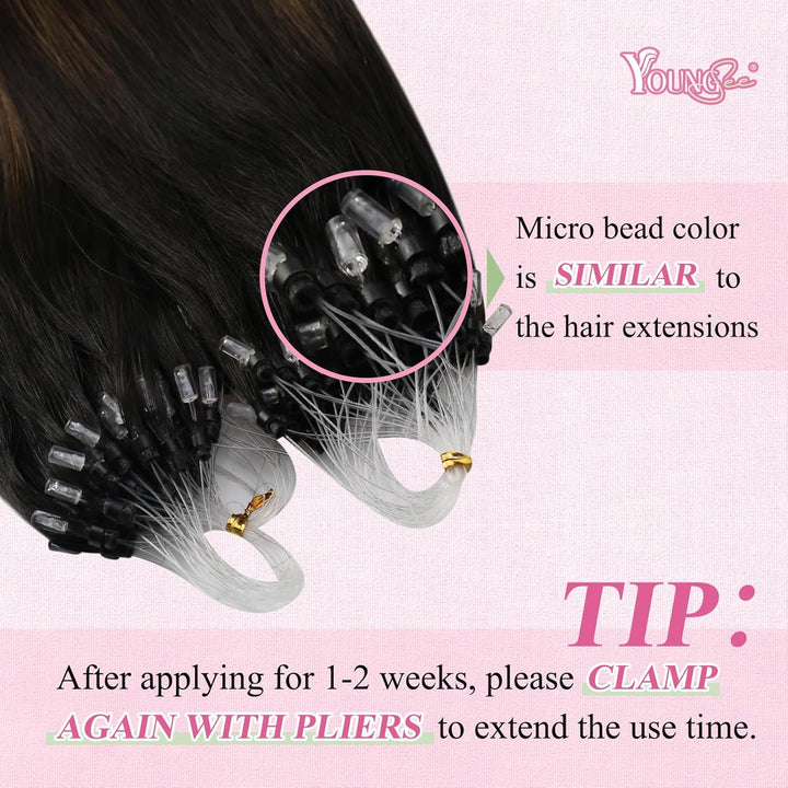 YoungSee Echthaar Extensions Microring Balayage Microring Extensions Braun Ombre Blond Microring Ext