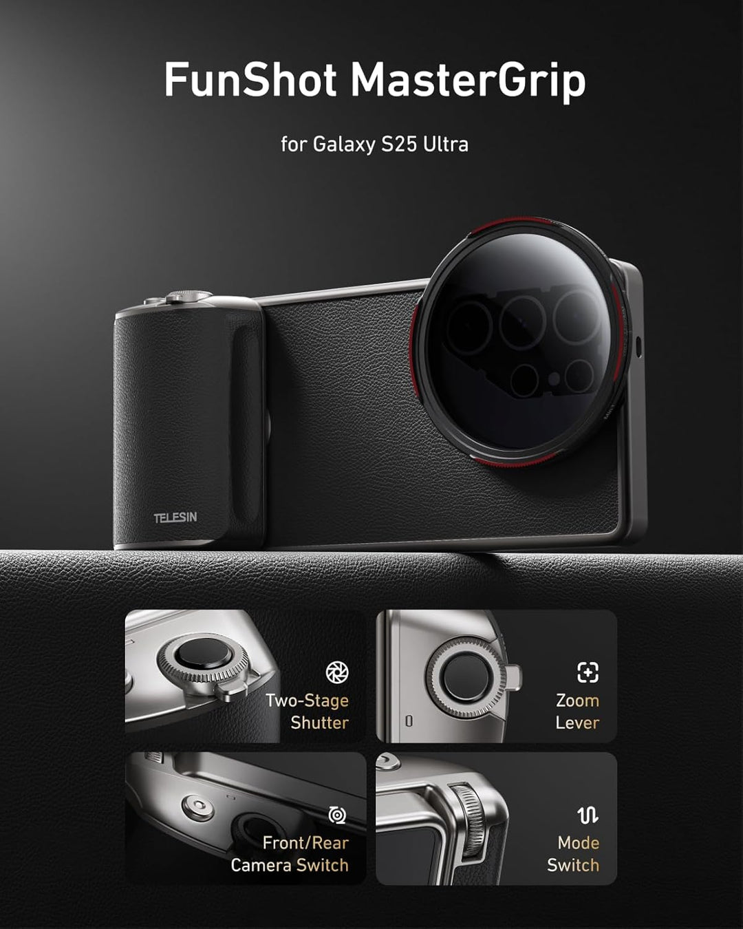 TELESIN Fun Shot Mastergrip Smartphone Kameragriff Fotografie Set (Griff + Smartphone Hülle + 67mm V