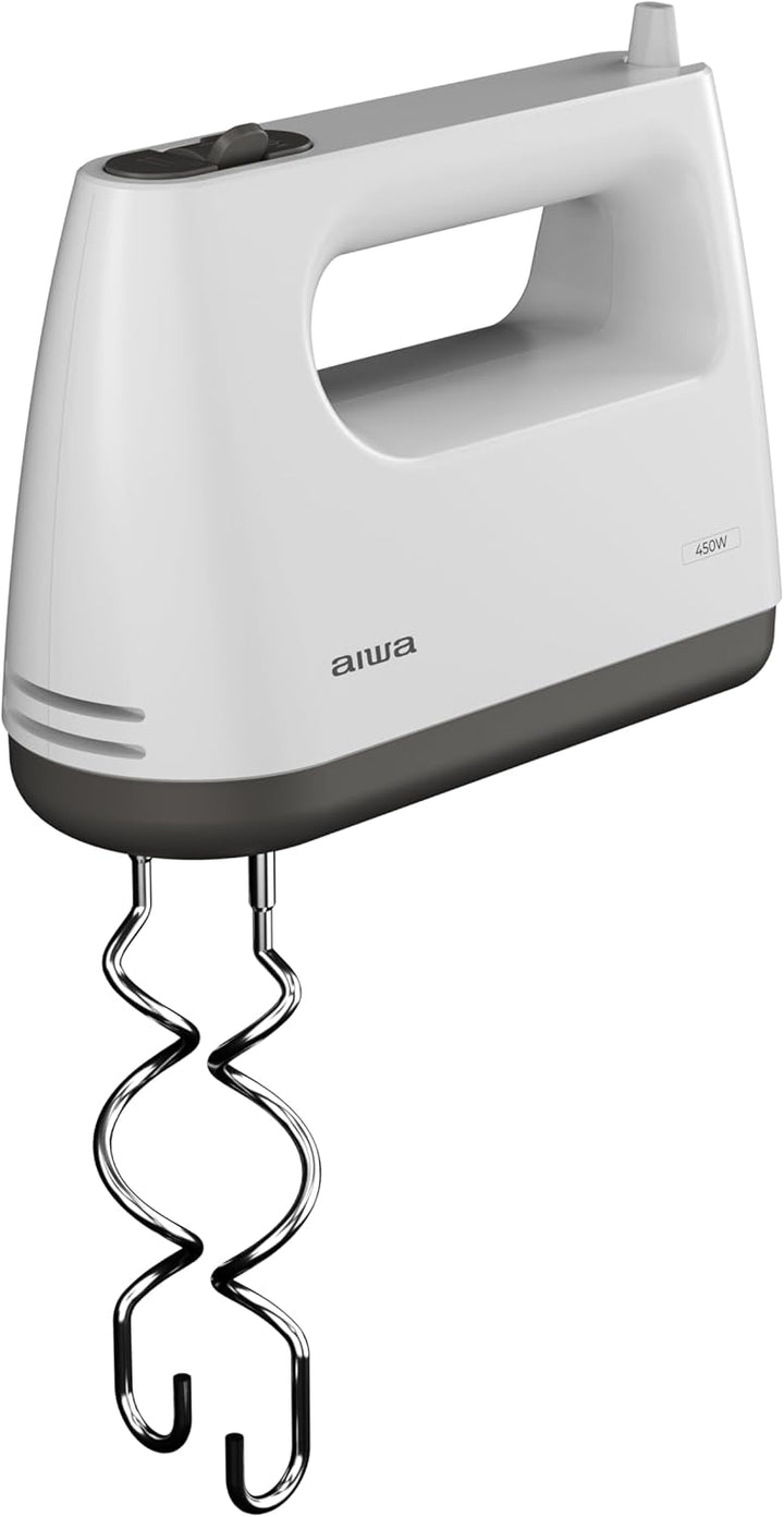 Aiwa Tesaberu AHX‑600 Stabmixer, 450 W, 5 Geschwindigkeitsstufen + Turbo-Funktion, 2 Knethaken und K