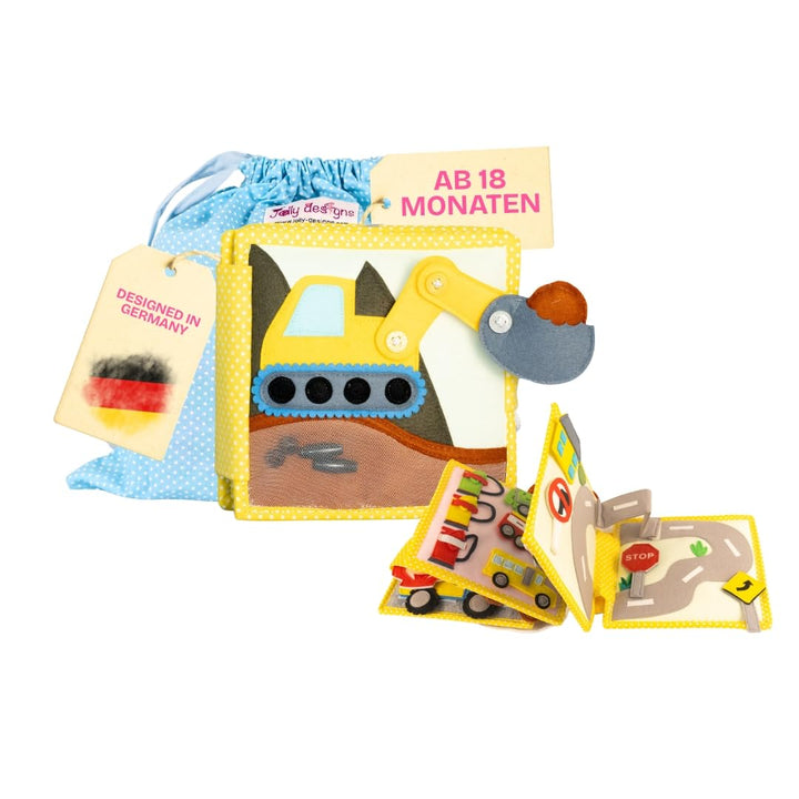 Jolly Designs Mini Quiet Book Mein erster Bagger – Montessori Spielzeug ab 18 Monaten – Busy Book &amp;