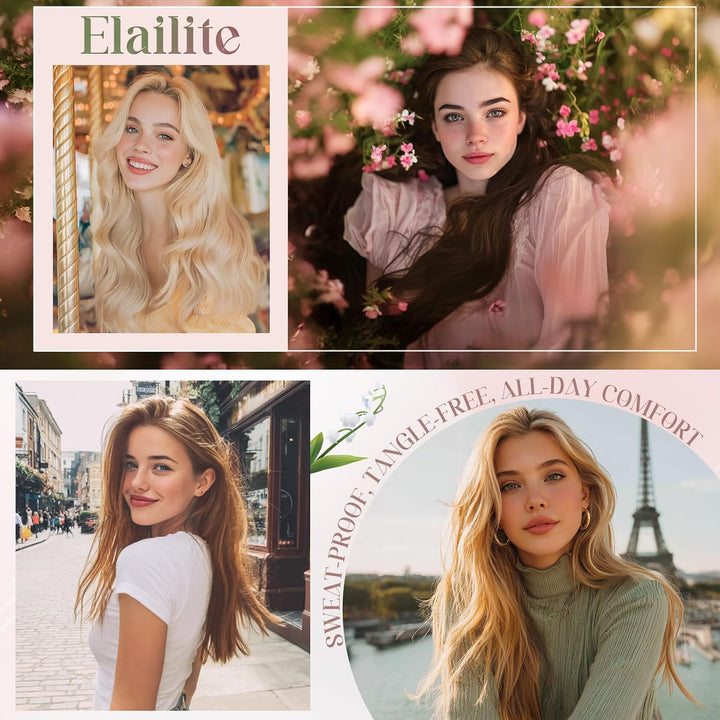 Elailite 10 Stück Tape Extensions Echthaar (15g) + 10 Pcs Invisible Klebeband Haarverlängerung Klebe