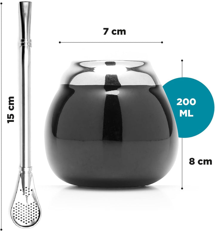 balibetov Keramik Yerba Mate Tee Set (Mate Becher - 200 ml) | Inklusive 1 Bombilla (Strohhalm) für M