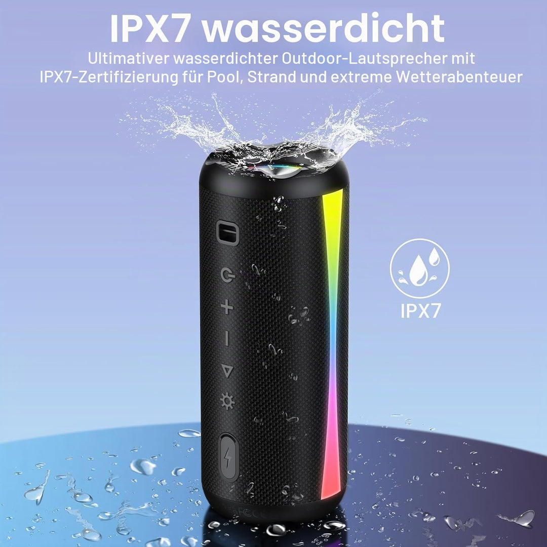 Bluetooth Lautsprecher, Musikbox Bluetooth 5.4 mit RGB Lichter, Bluetooth Box Freisprechfunktion für