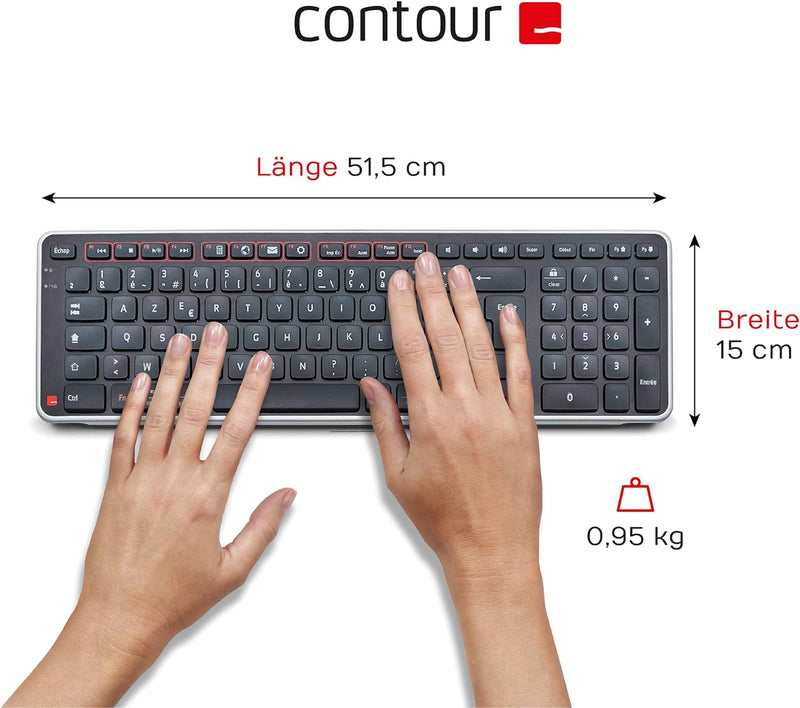 Contour Balance Keyboard | Bluetooth Tastatur kabellos mit USB Dongle| QWERTZ Layout | Super Flache