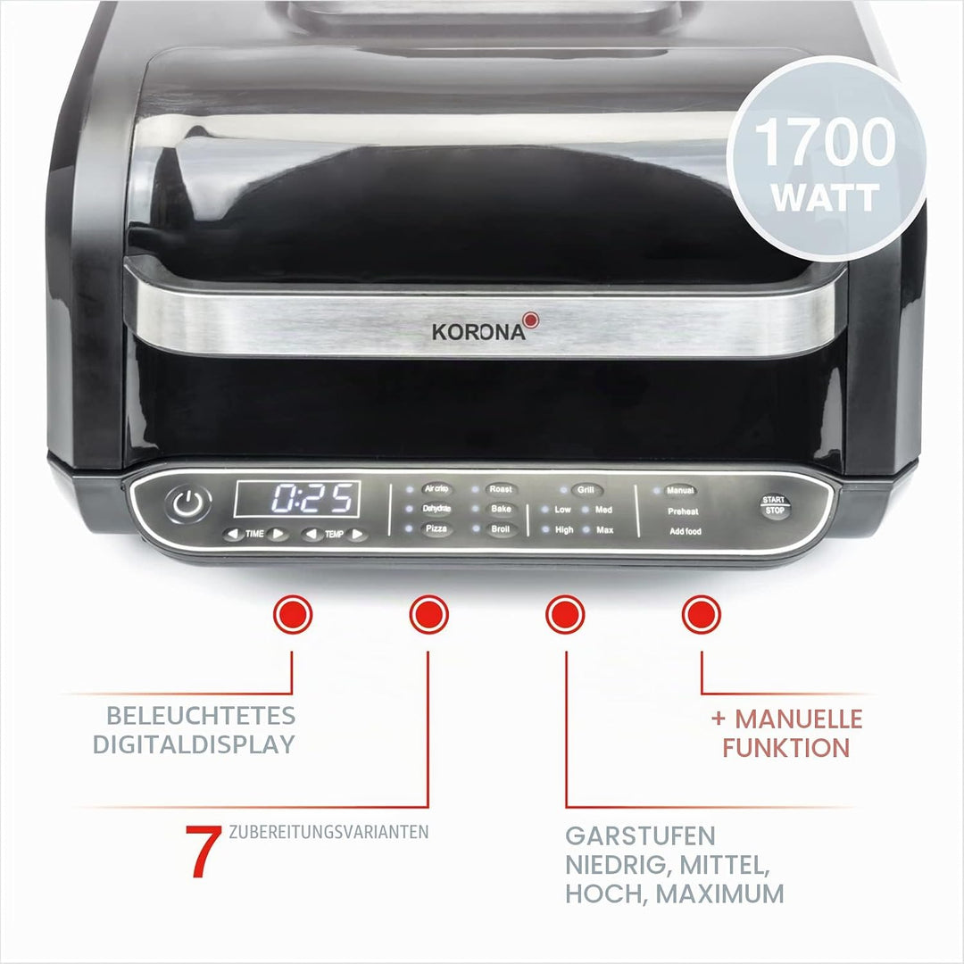 Korona 46160 8in1-Multifunktionsgrill| | Elektrogrill, Heissluftfritteuse, Backofen, Pizzaofen, Dörr