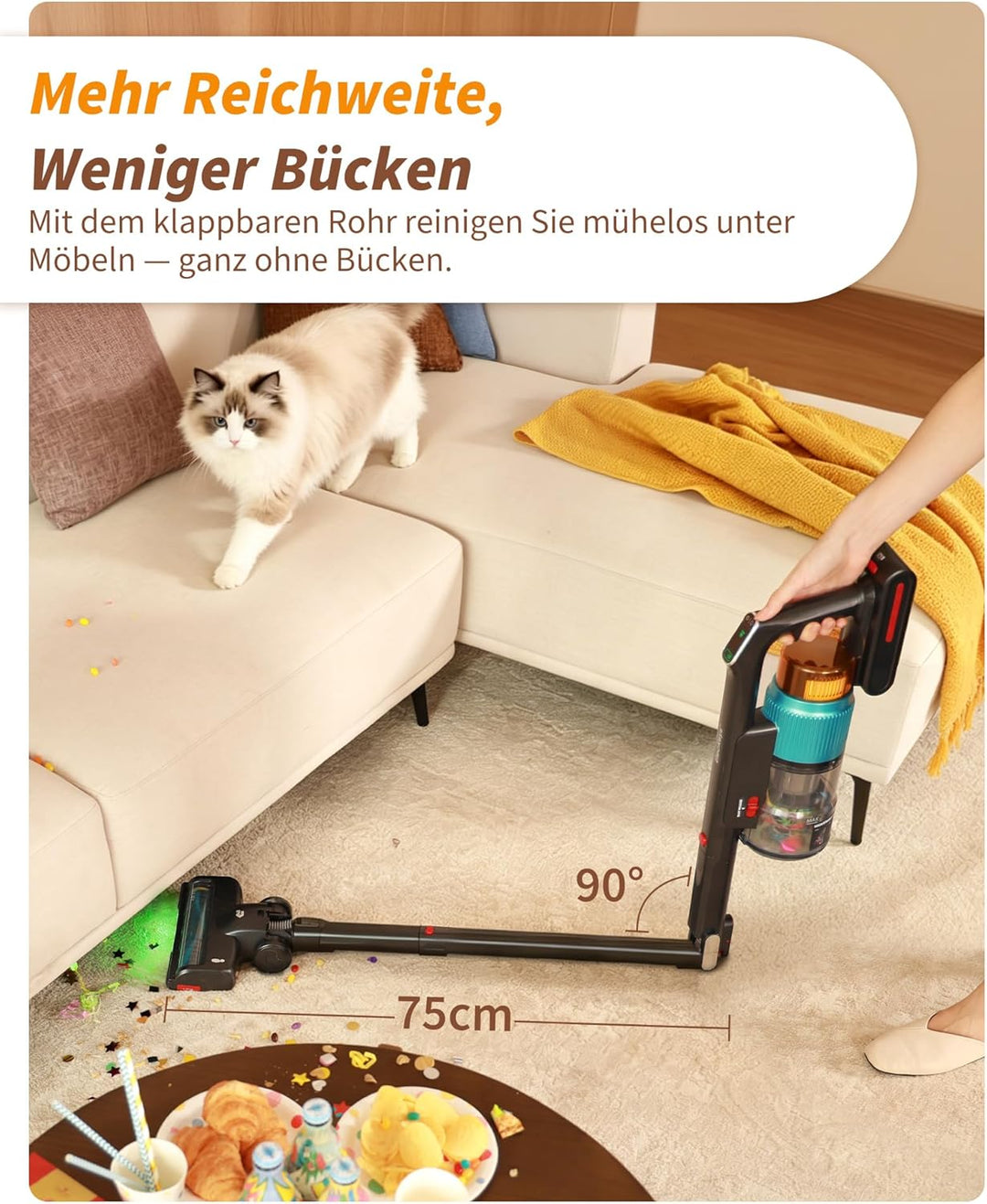 ElecKeys Akku Staubsauger 55000Pa/650W/65Min, Staubsauger Kabellos mit Lade-/Aufbewahrungsstation, F