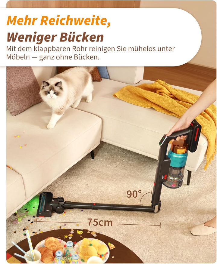 ElecKeys Akku Staubsauger 55000Pa/650W/65Min, Staubsauger Kabellos mit Lade-/Aufbewahrungsstation, F