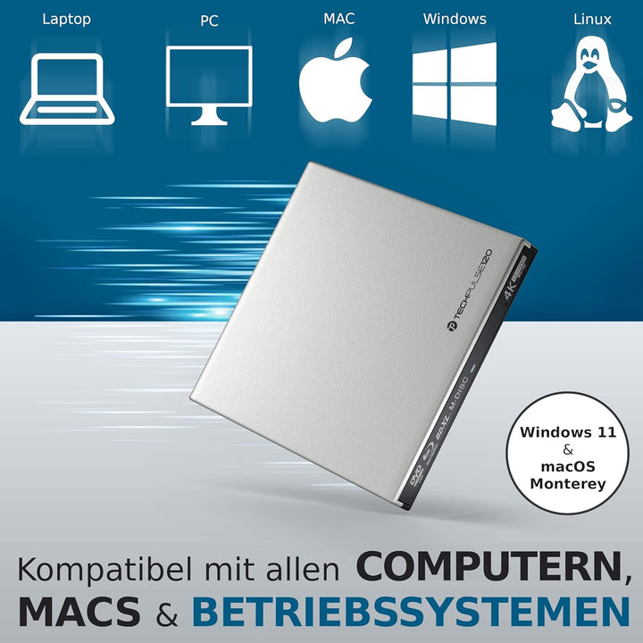 techPulse120 portables USB 3.0 4K UHD 3D M-Disc BDXL HDR10 Laufwerk Blu-ray Brenner Burner Superdriv