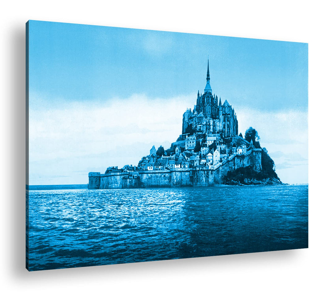 deyoli Küste von Mont St Michel Format 80x60 Effekt: Monocrome Blau als Leinwandbild, Motiv fertig g