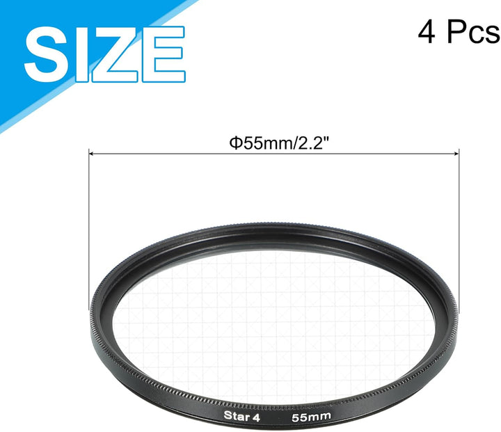 QUARKZMAN 4 Stück 55mm Sternfilter Sternenlichtfilter Kameraobjektiv Set, 55mm