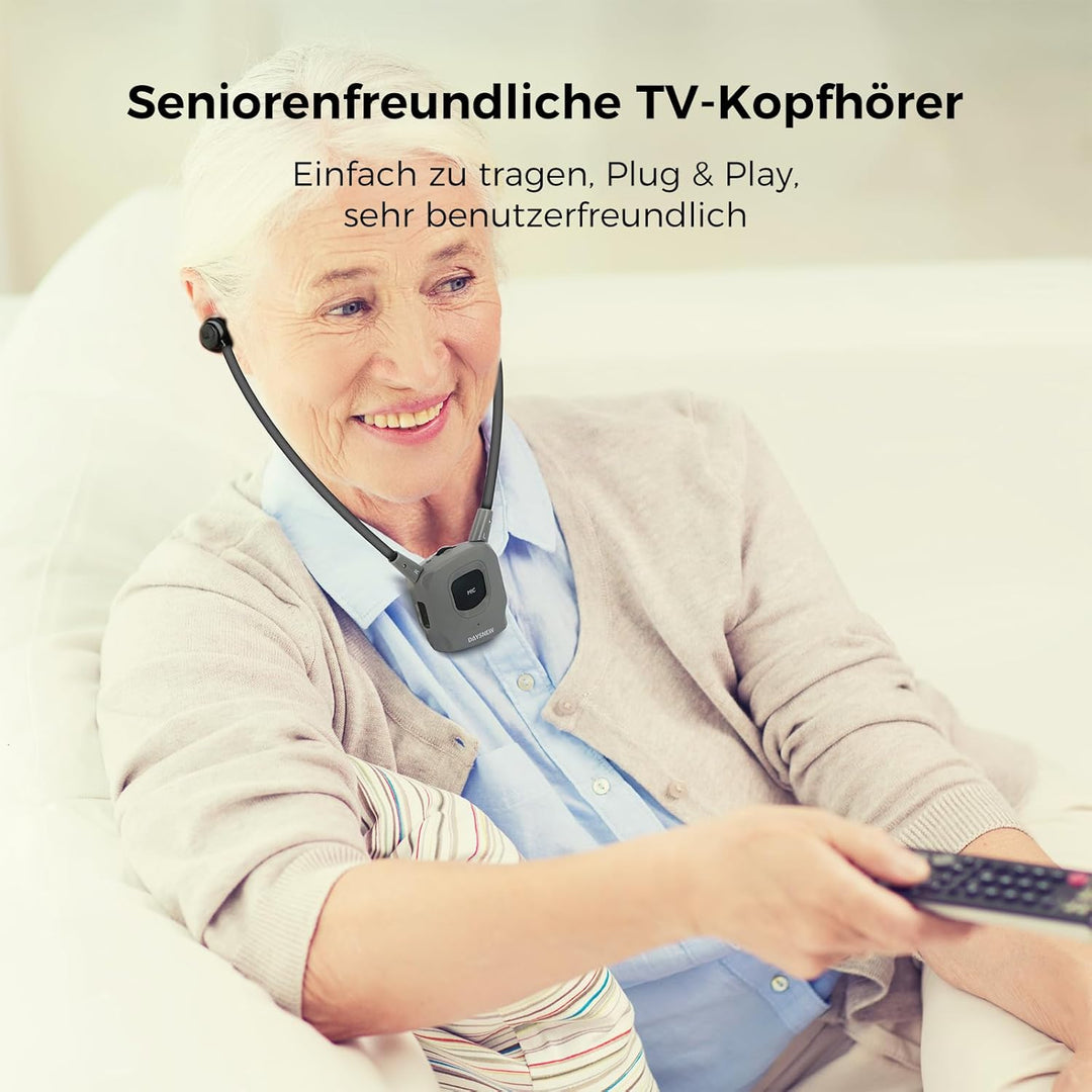 Funkkopfhörer Kabellos für TV – Senioren oder Hörverlust, 30 m Reichweite, Klangklarheit, Links-Rech