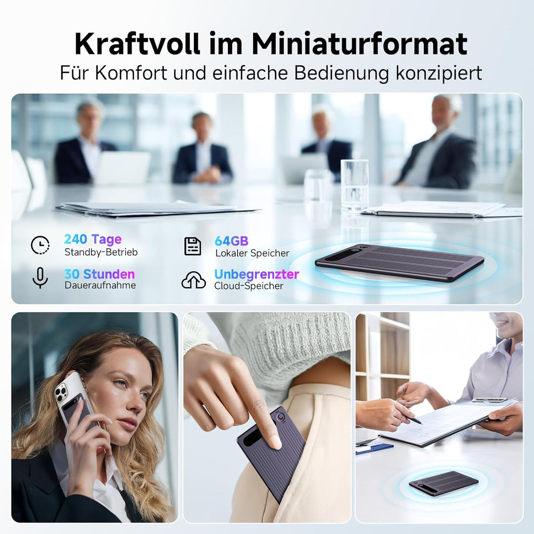 NUASI KI Digitales Diktiergerät mit Hülle, Transkribieren und Zusammenfassen, App-Steuerung, One-Tou