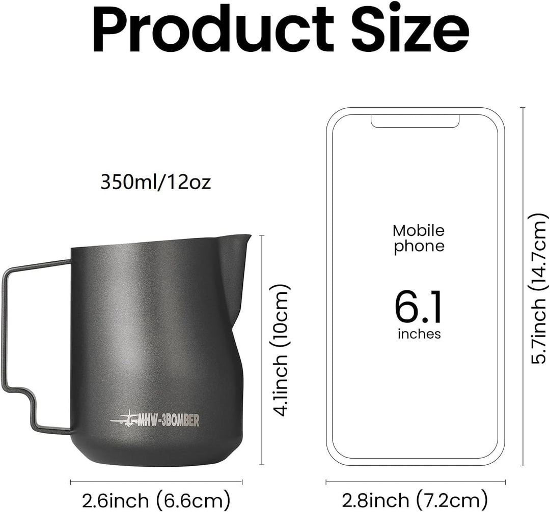 MHW-3BOMBER 350ml Milchkännchen Milchkanne Profi, 15oz Milchkännchen Edelstahl für Espresso, Cappucc