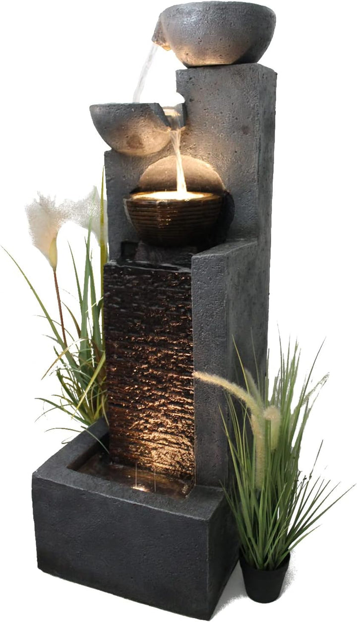 Grosser Gartenbrunnen mit LED Beleuchtung Springbrunnen Kaskade Wasserspiel Gartendekoration