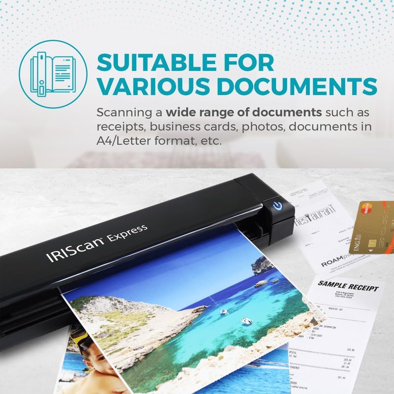 IRIScan Express Mobile Scanner-dokumentenscanner A4 8PPM -v4: PDF-Editor, Simplex, USB-betrieben, PD