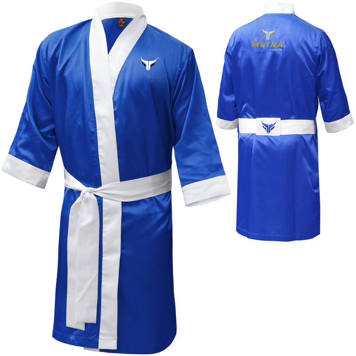 Mytra Fusion Boxing Robe Training Robe Personalized Muay Thai Gown, Blau