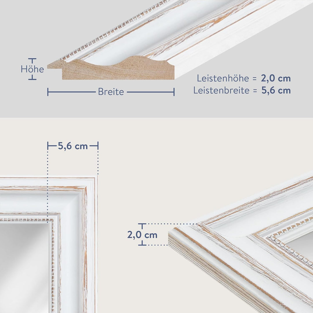 WANDStyle Spiegel 30x40 cm im Barock-Stil aus Holz, weisser Wandspiegel, Made in Germany - H550 30 x