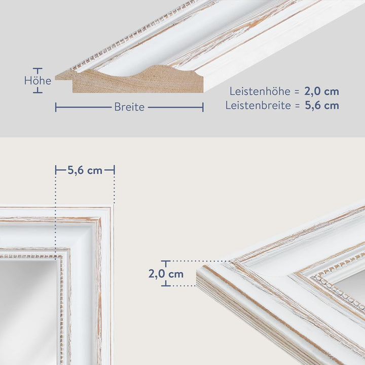 WANDStyle Spiegel Barock und Antik I Aussenmass: 52x70cm I Farbe: Weiss I weisser Wandspiegel aus Ho