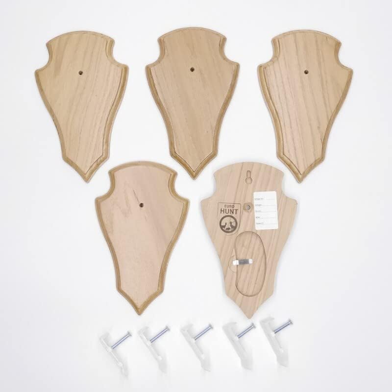 EUROHUNT 5 Stück REH Trophäenschilder Spitz gross in Eiche hell AF 21 cm x 13 cm mit 5 Stück Kunstst